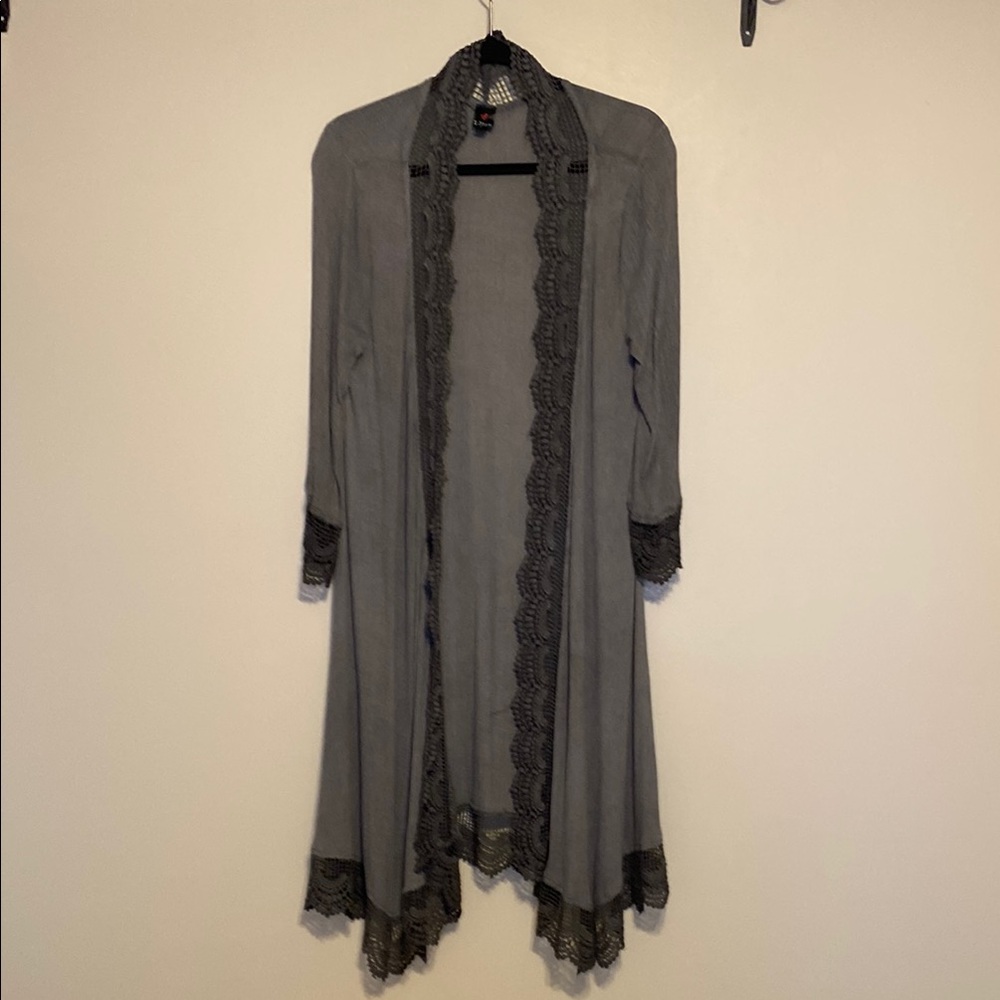 Chic Lace Trim Gray Coverup